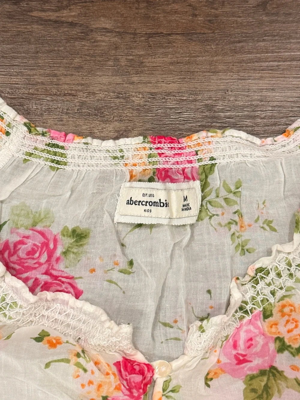 Abercrombie & Fitch White Floral Puff-Sleeve Button Front Top